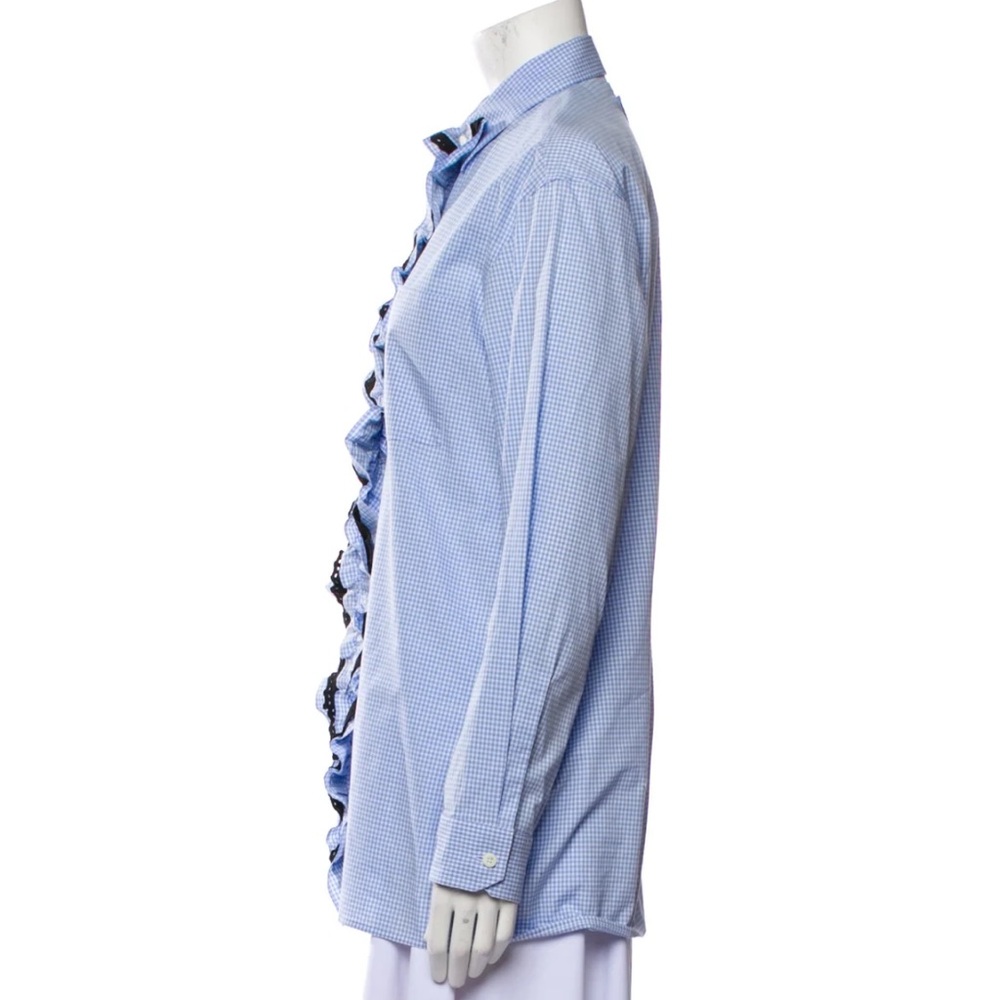PRADA
Gingham Button-Front Shirt with Detachable Ruffle - Picture 3 of 8